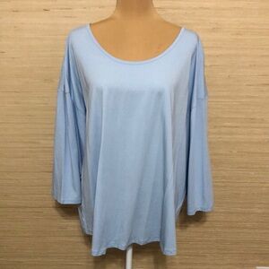 Lands End Light Blue Women's 7/8 Sleeve Boat Neck Lightweight Top 3X